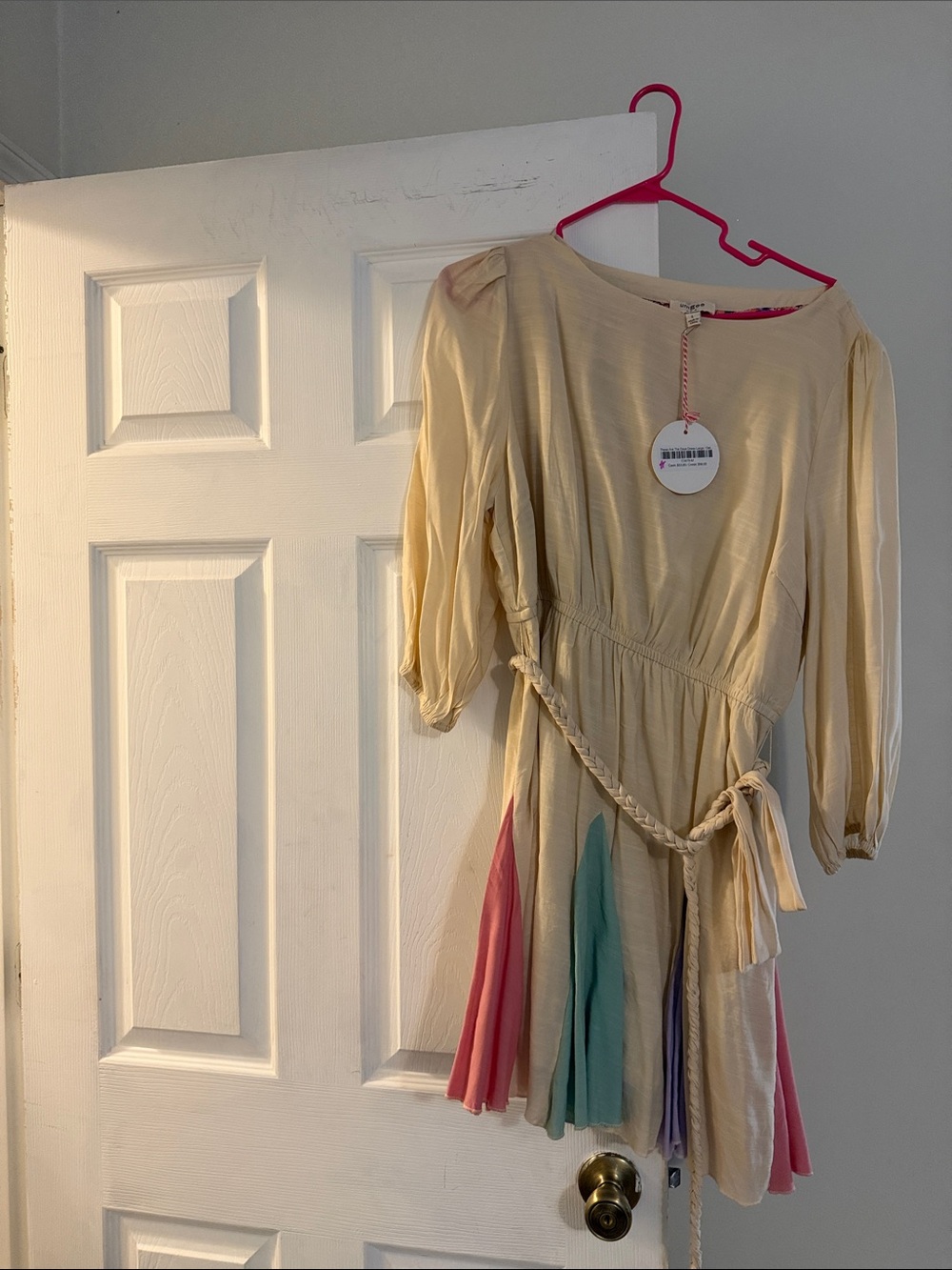 Umgee Cream Short Dress with Subtle Multicolor Accents
